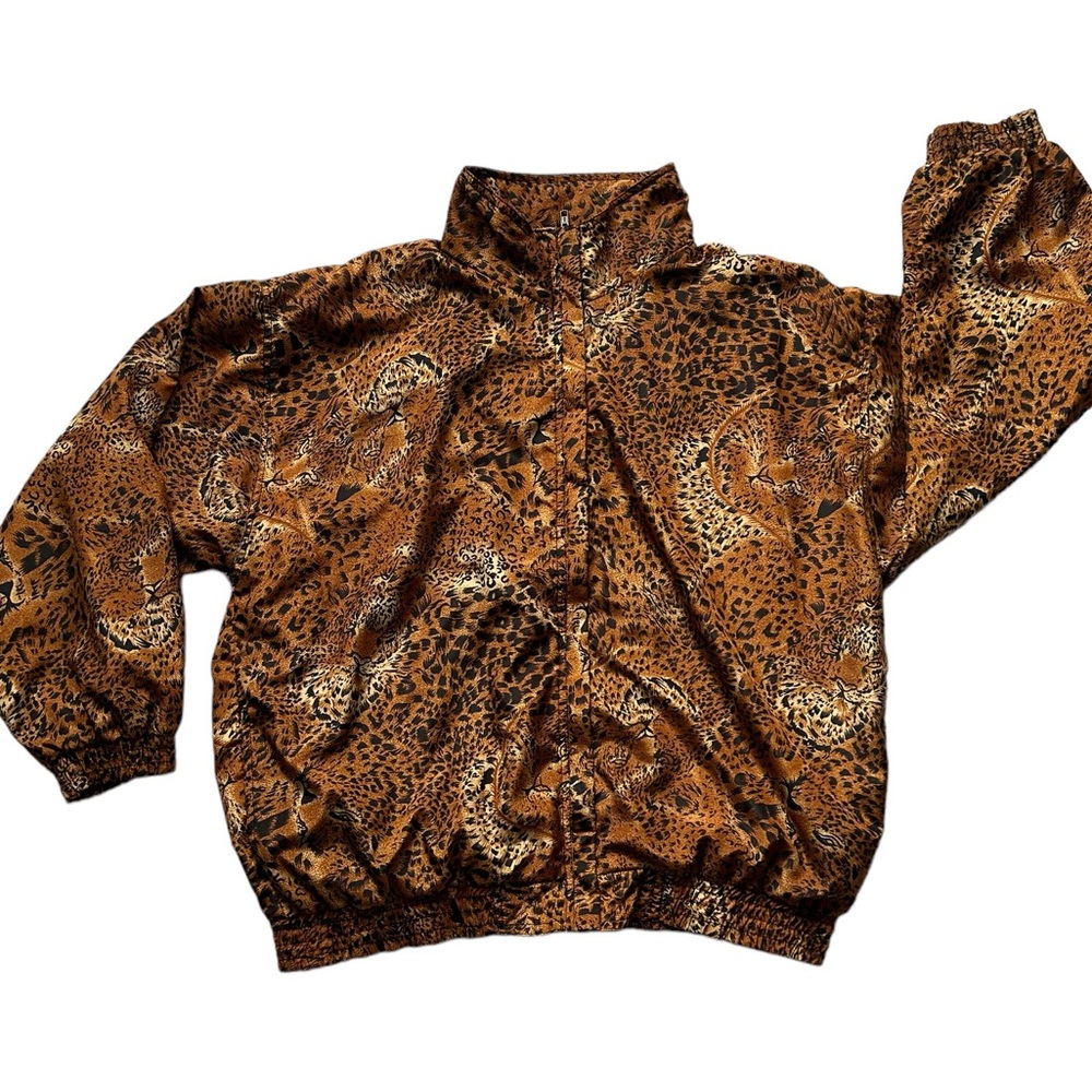 Cheetah windbreaker jacket zip up 80s light jacket